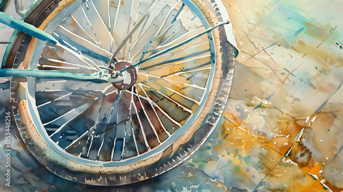 watercolor close-up vintage bicycle wheel rust