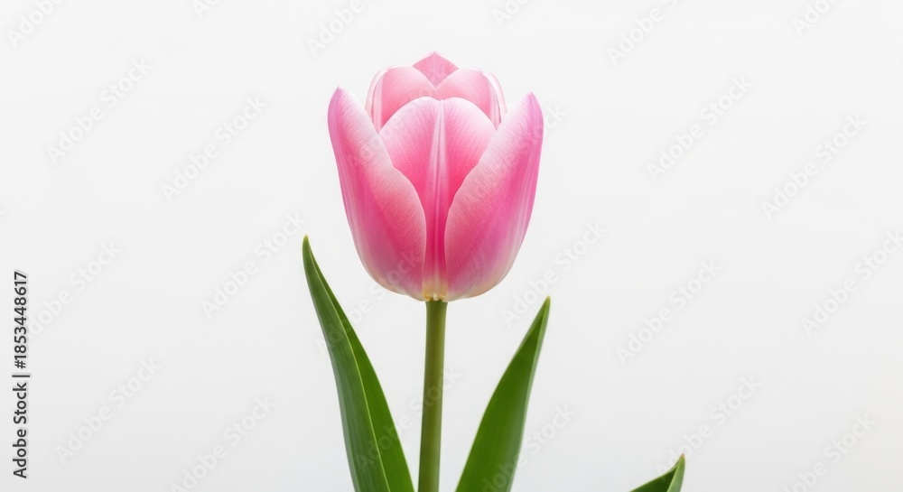 Fototapeta premium Solitary pink tulip blossom against a crisp white background in springtime