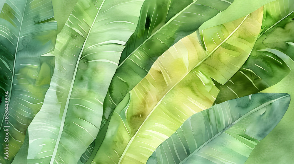 Obraz premium watercolor macro banana leaf texture fresh green