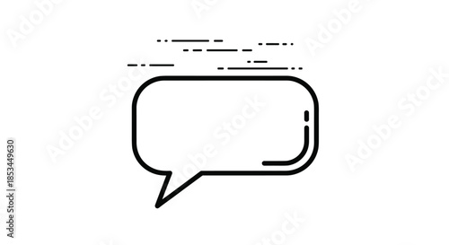 Minimalist black outline of a speech bubble icon with motion lines, indicating fast communication, messaging, or quick chat.