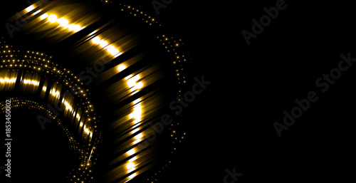 Golden sequins glow with many lights. Glittering dust. Luxurious background of golden particles