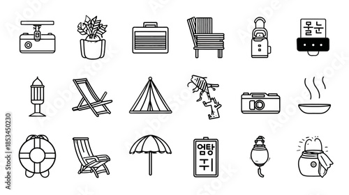 Simple Line Icons Collection: Home, Travel, Leisure, Technology, and Everyday Objects Set for UI Design