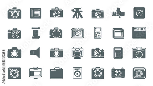 Modern Photography and Camera Icons Set - Flat Design Vector Collection of Media Equipment and Creative Tools