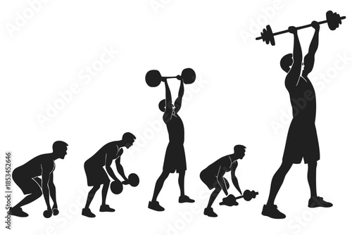Man lifting dumbbell bundle silhouette vector illustration isolated on white background