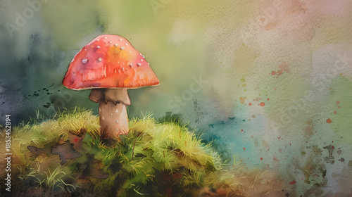 watercolor car painting tiny mushroom on moss