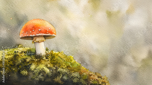 watercolor car painting tiny mushroom on moss