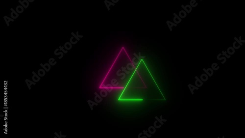 Pink  and Blue Glowing Neon Triangle Shapes Animation on Black Background