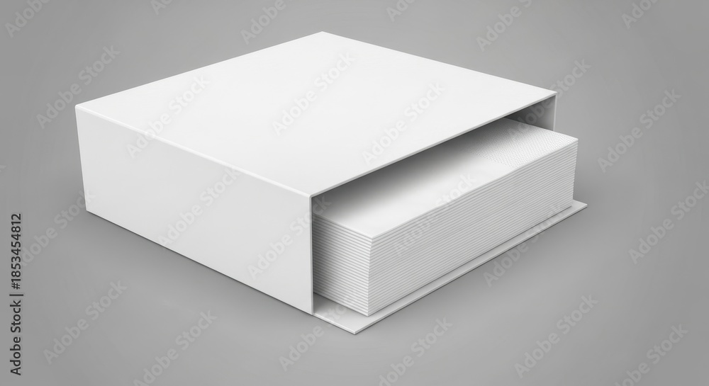 Naklejka premium Sleek Stationary Storage: An Immaculate Presentation of White Card Stock in a Square Box
