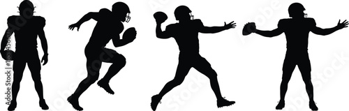 American Football Player Silhouettes Set – Action Poses Isolated on White