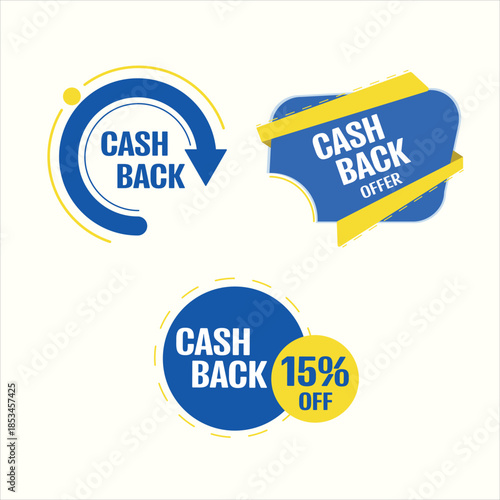 Cash back offer labels and badges set for sales promotion