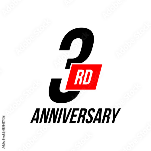 3rd anniversary celebration label, three years jubilee congratulation vector template, happy birthday card, event invitation