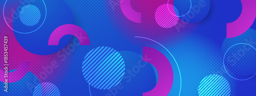 Abstract Concentric Geometric Shapes Gradient Blue and Pink Background with Soft Light