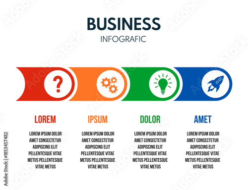4 steps workflow, business strategy infographic, progress visualization, steps to success diagram, presentation template
