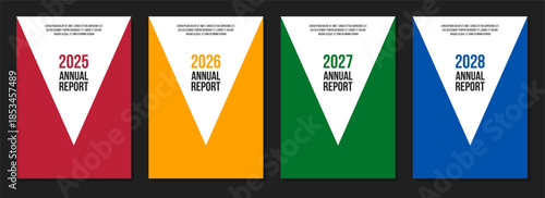 corporate annual report template collection, company identity brochure, business presentation vertical pages vector set, colorful abstract geometric minimalistic cover