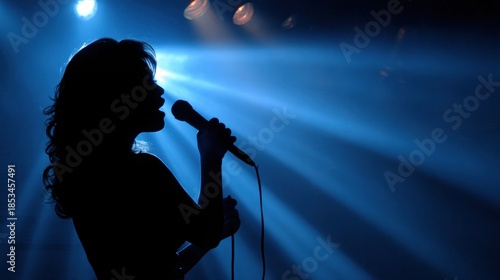 Silhouette of a Female Singer on Stage with Dramatic Lighting Effects
