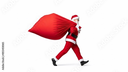 Santa Claus Carrying Red Gift Sack.