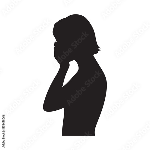 A silhouette of a woman in profile her hand gently resting near her face suggesting contemplation or sadness