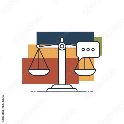 Balance Scale with Speech Bubble Representing Justice.