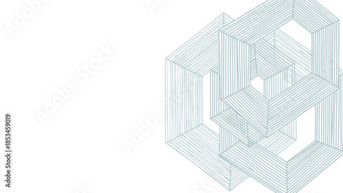 Abstract Architectural Blueprint of Interconnected Geometric Structures.