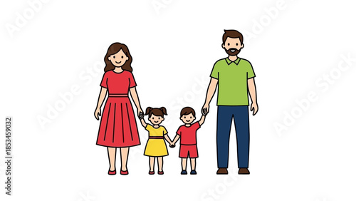 Happy Family of Four Holding Hands Together.