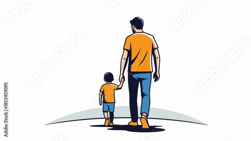 Father and son walking together holding hands.