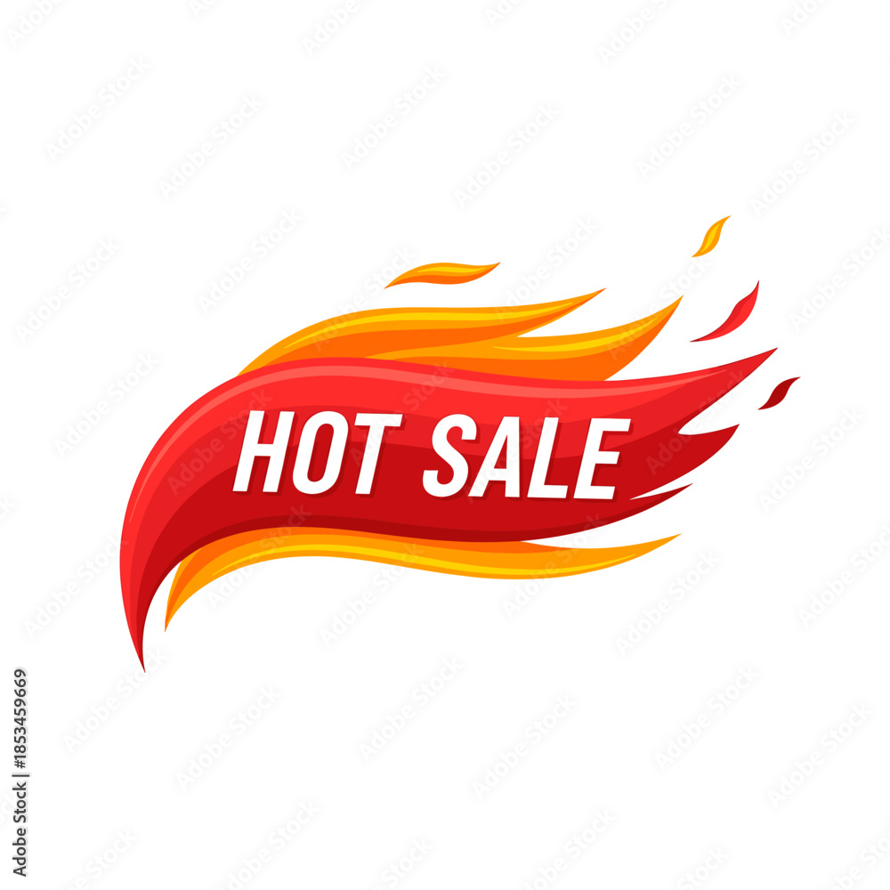 Obraz premium Promotional graphic featuring red and yellow flame hot sale event design. Suitable for advertising sales, promotions, or discounts.