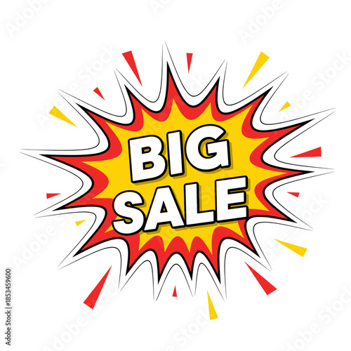 Comic book style explosion graphic with the words big sale. Perfect for promotional materials, retail advertisements, and eyecatching marketing campaigns.