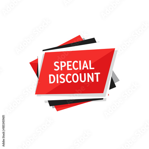 Red special discount advertising label ideal for promotions and sales. Suitable for retail, advertising, marketing campaigns, and online promotions. Great for attracting customers.