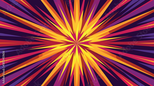 A colorful burst of purple and orange radiates from a central star, creating a dynamic visual effect..eps