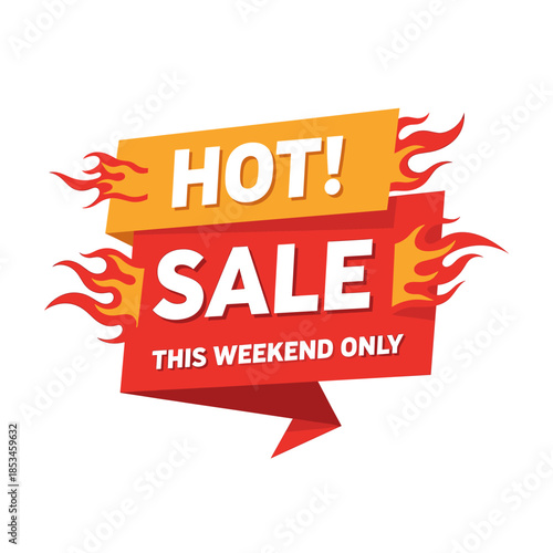 Eyecatching hot sale banner for the weekend promotions. Perfect for advertising and marketing campaigns to attract customers for limitedtime offers.