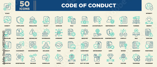 Code Of Conduct Icon Set Line Blue