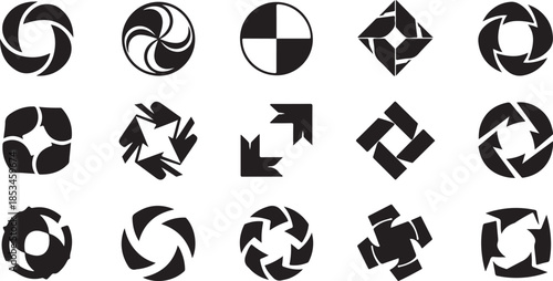 Set of black and white geometric arrow icons