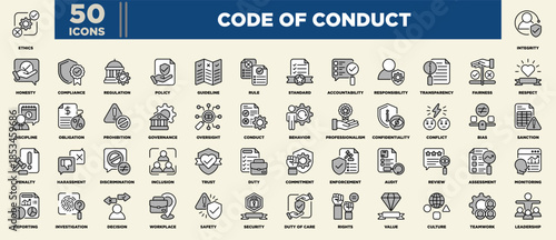 Code Of Conduct Icon Set Black Grey