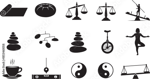 Balance and harmony symbols in black and white