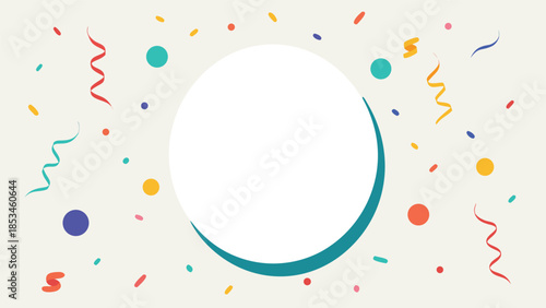 A white oval featuring an array of colorful confetti and streamers, evoking a sense of festivity and excitement..eps