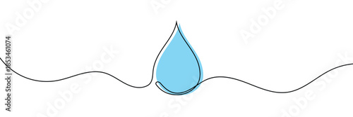 Continuous line water drop art droplet icon rain outline sketch doodle drawing. One line linear blood sea water drop drawn tear eco donation abstract medical simple logo isolated. Vector Illustration.