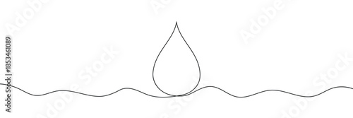 Continuous line water drop art droplet icon rain outline sketch doodle drawing. One line linear blood sea water drop drawn tear eco donation abstract medical simple logo isolated. Vector Illustration.