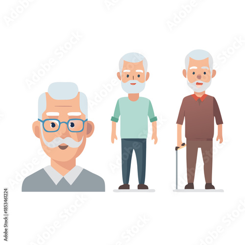 Old people using phone, computer and laptop set. Senior man and woman holding smartphones to chat in social media, use map and video player mobile app, grandparents at PC cartoon vector illustration
