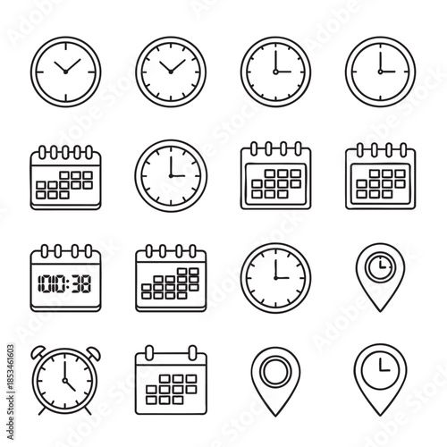 Collection of Various Clocks and Calendars Illustrations