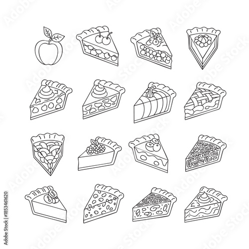 Collection of Various Dessert Pies and Tart Slices on Transparent Background