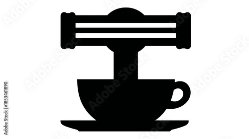 Black silhouette icon of a coffee machine pouring into a cup, representing hot beverage preparation, espresso, or cafe service.