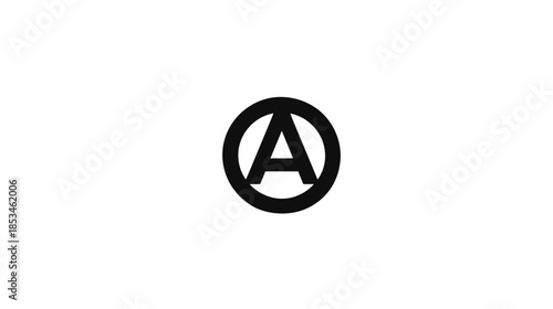 Black capital letter A in a minimalist circular frame on a clean white background, simple alphabet initial symbol and graphic design element.