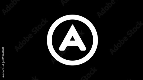Bold white uppercase letter A within a perfect circle on a black background, a minimalist graphic icon or alphabet symbol.