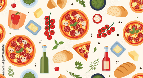 A delightful collection of Italian pizza and ingredients for a perfect meal.