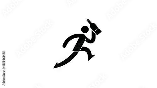 Black silhouette icon of a running person holding a bottle, symbolizing urgency, delivery, or drink-related concepts.