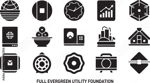 Black and white icons for utility and foundation services