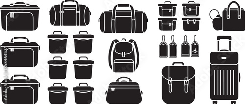 Black and white luggage icons set for travel and transportation