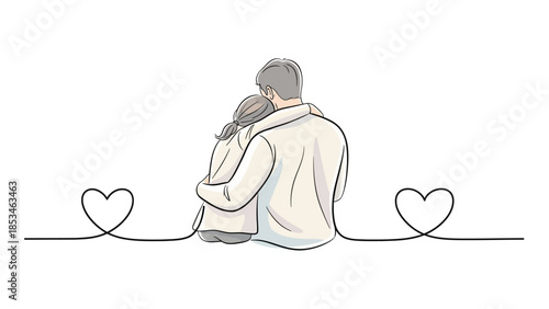 Couple Embracing with Hearts Symbolizing Love and Connection.