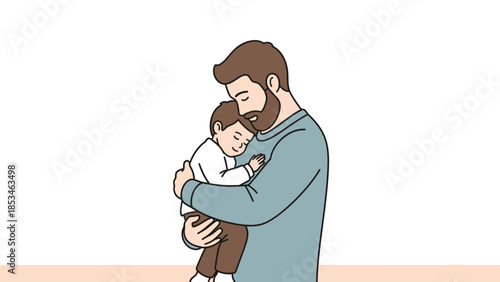 Father holding his sleeping child with love and care.