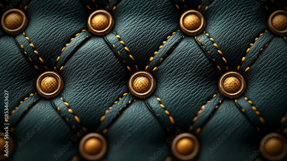 Fototapeta premium Dark navy blue quilted leather upholstery with gold studs